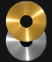 Gold and platinum record stacked vertically.